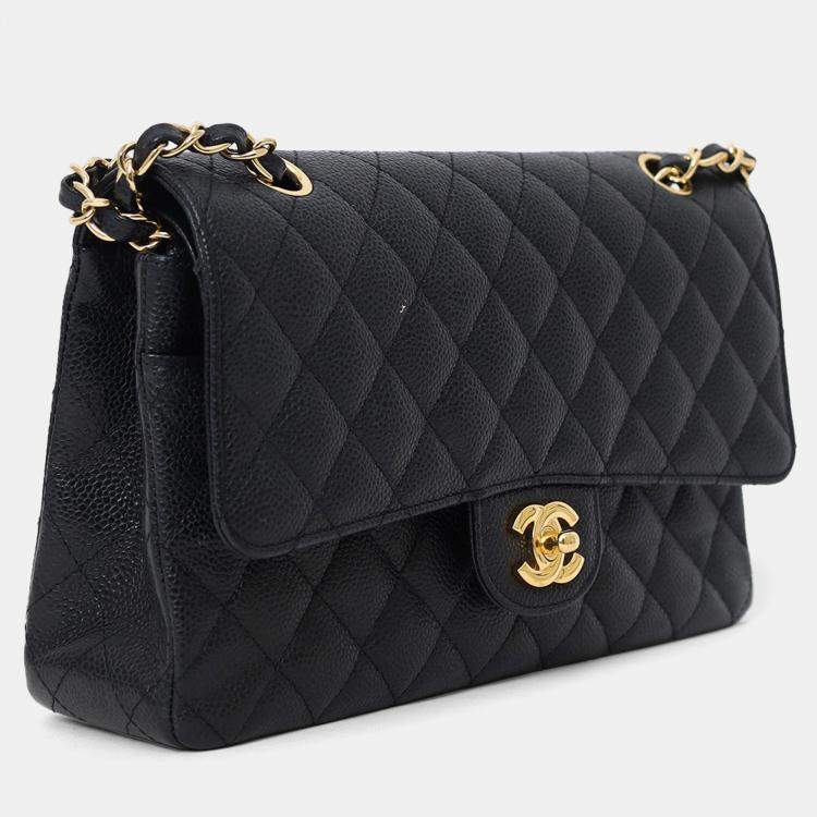 Pre Owned Chanel 2011 Black Caviar Leather Medium Double Flap With Gold-Tone Hardware