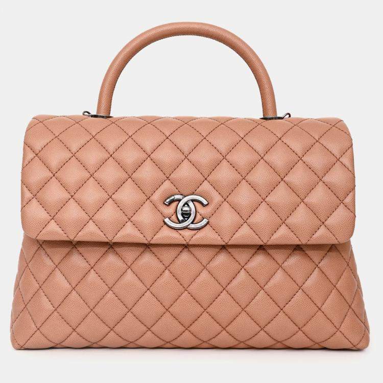 Pre Owned Chanel 2016-2017 Brown Caviar Leather Large Coco Top Handle with Strap