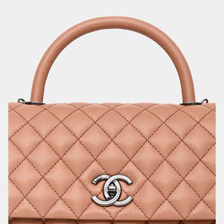 Pre Owned Chanel 2016-2017 Brown Caviar Leather Large Coco Top Handle with Strap