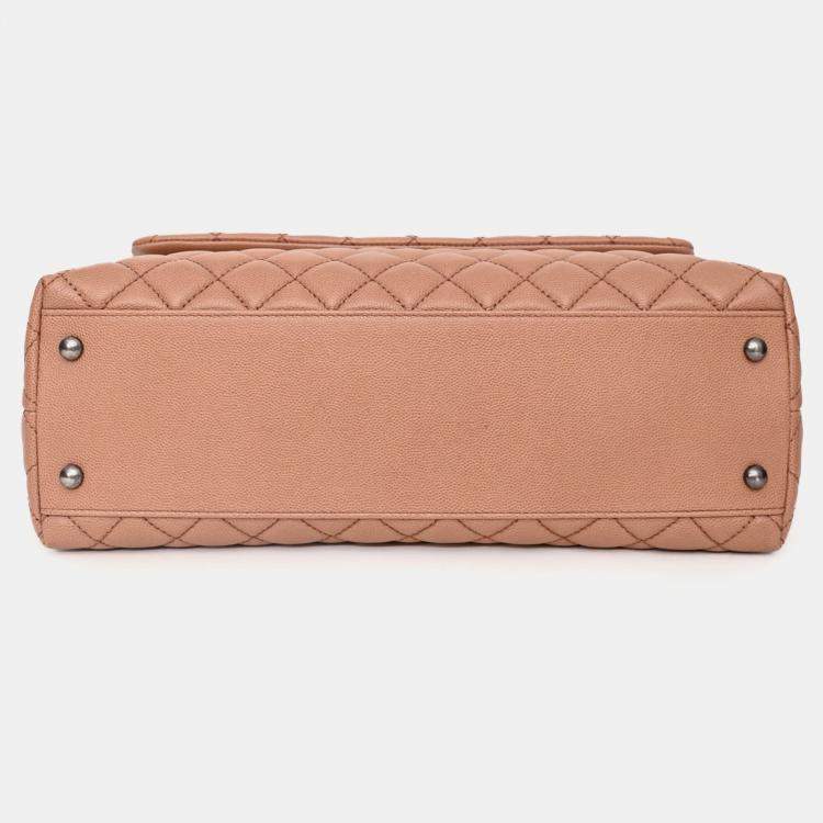 Pre Owned Chanel 2016-2017 Brown Caviar Leather Large Coco Top Handle with Strap