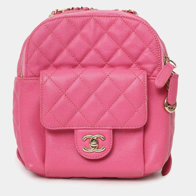 Pre Owned Chanel 2019 Hot Pink Caviar Leather Mini Chain Backpack