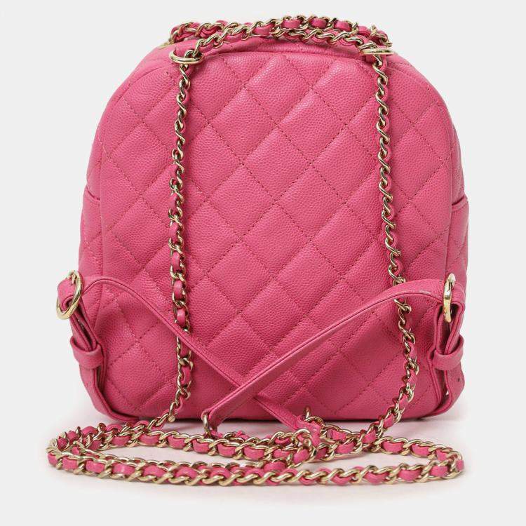 Pre Owned Chanel 2019 Hot Pink Caviar Leather Mini Chain Backpack