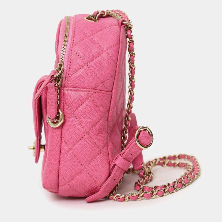 Pre Owned Chanel 2019 Hot Pink Caviar Leather Mini Chain Backpack