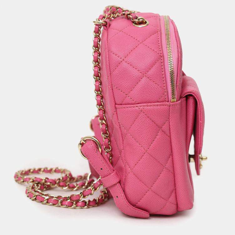 Pre Owned Chanel 2019 Hot Pink Caviar Leather Mini Chain Backpack