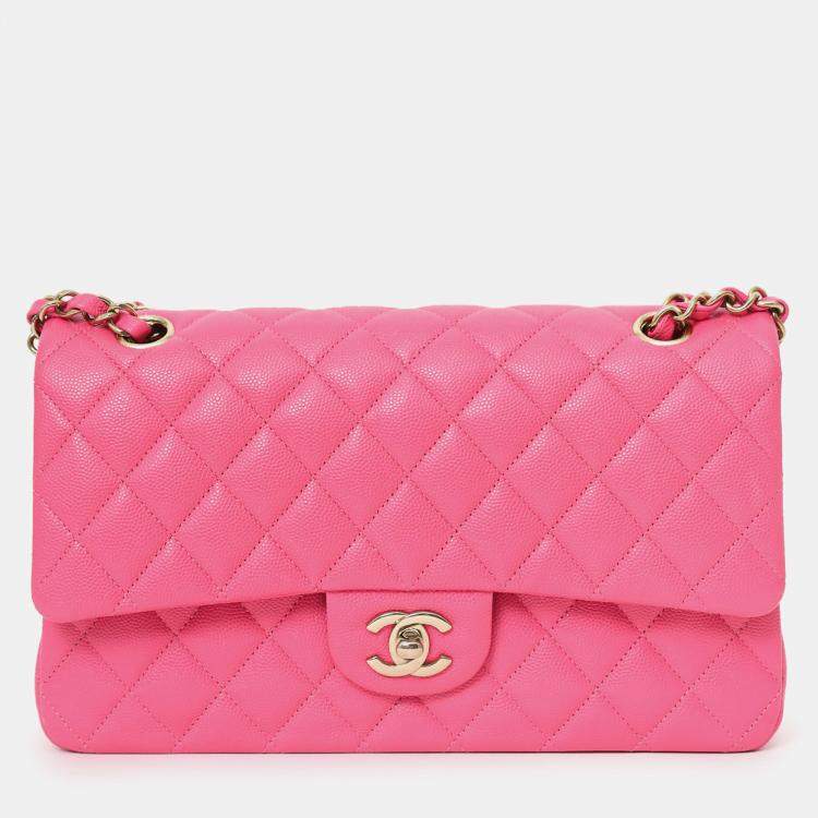 Pre Owned Chanel Pink Caviar Leather Medium Classic Double Flap Shoulder Bag