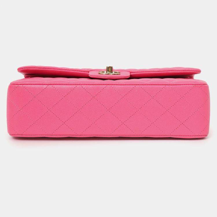 Pre Owned Chanel Pink Caviar Leather Medium Classic Double Flap Shoulder Bag