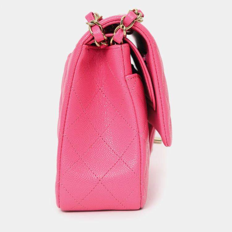 Pre Owned Chanel Pink Caviar Leather Medium Classic Double Flap Shoulder Bag