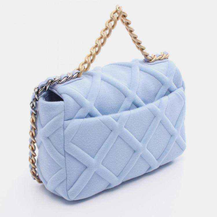 Pre Owned Chanel 19 Blue Quilted Jersey Shoulder Bag
