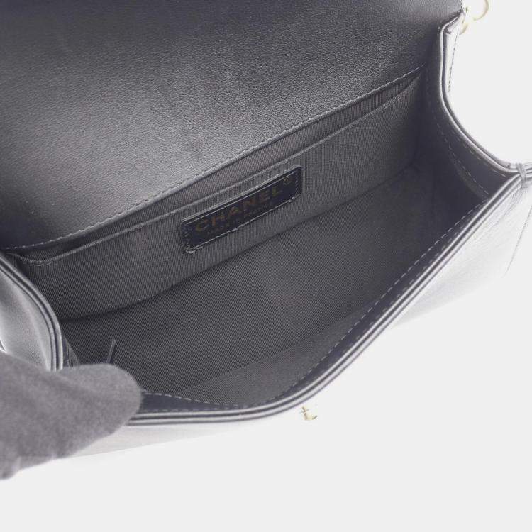 Pre Owned Chanel Boy Small Pearl Black Leather Shoulder Bag