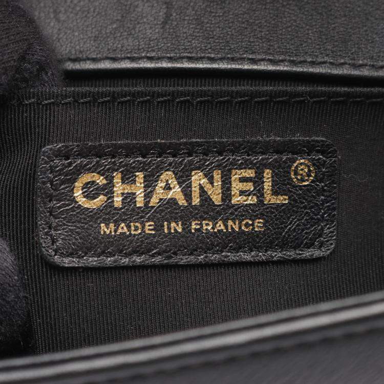 Pre Owned Chanel Boy Small Pearl Black Leather Shoulder Bag