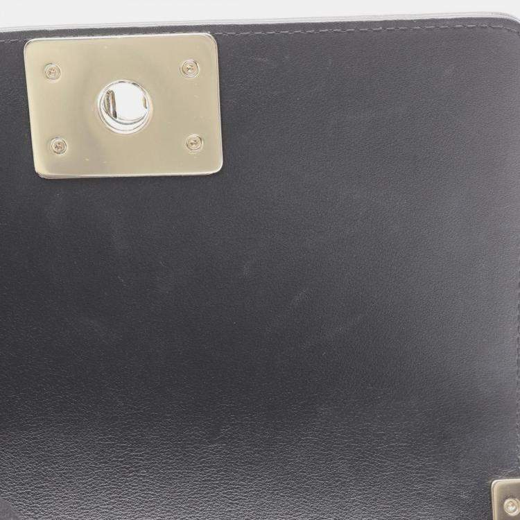 Pre Owned Chanel Boy Small Pearl Black Leather Shoulder Bag