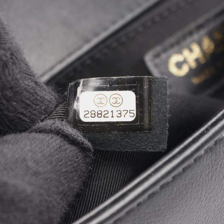 Pre Owned Chanel Boy Small Pearl Black Leather Shoulder Bag