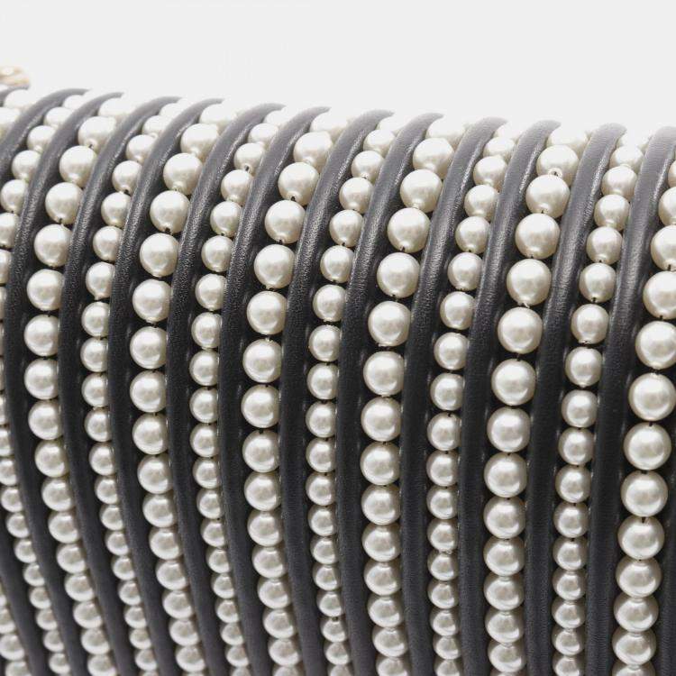 Pre Owned Chanel Boy Small Pearl Black Leather Shoulder Bag