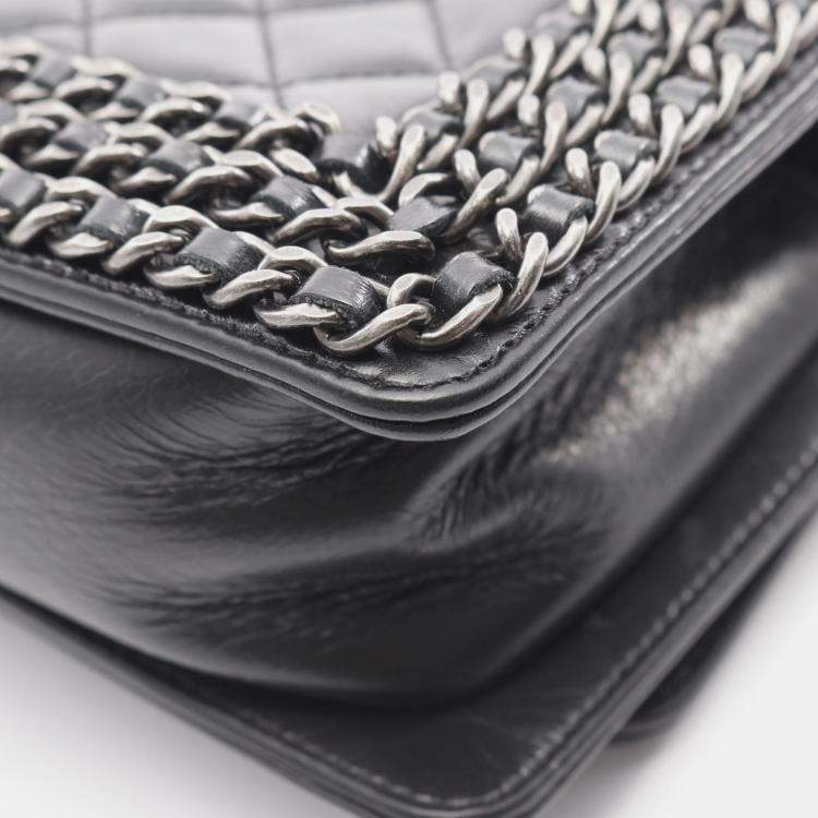 Pre Owned Chanel Boy Small Black Leather Shoulder Bag