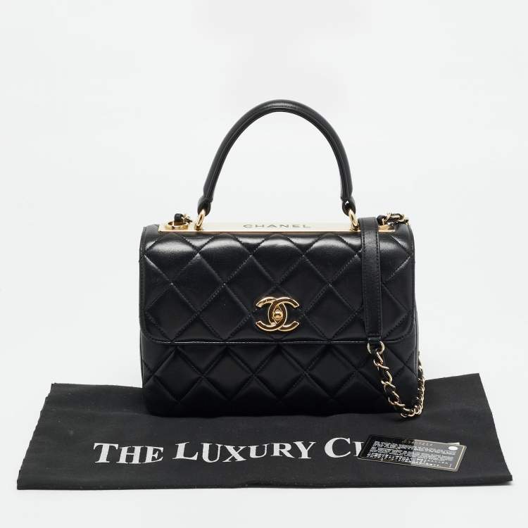 Pre Owned Chanel Small Trendy CC Black Quilted Leather Top Handle Bag