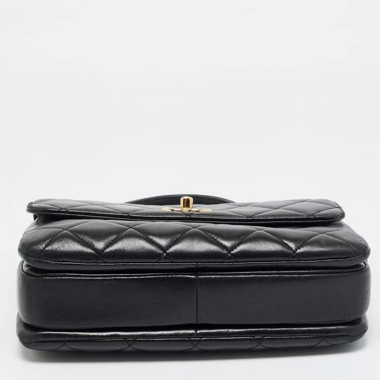 Pre Owned Chanel Small Trendy CC Black Quilted Leather Top Handle Bag