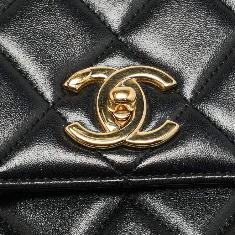Pre Owned Chanel Small Trendy CC Black Quilted Leather Top Handle Bag