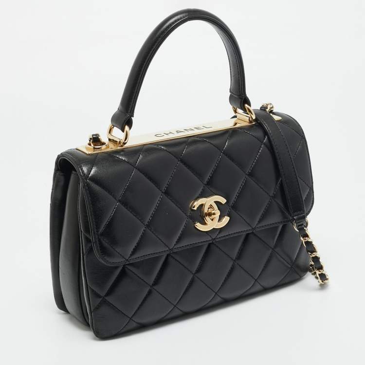 Pre Owned Chanel Small Trendy CC Black Quilted Leather Top Handle Bag