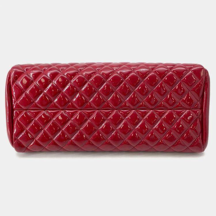 Pre Owned Chanel Mademoiselle Bowling Bag Patent Leather With Coco Mark Chain Shoulder