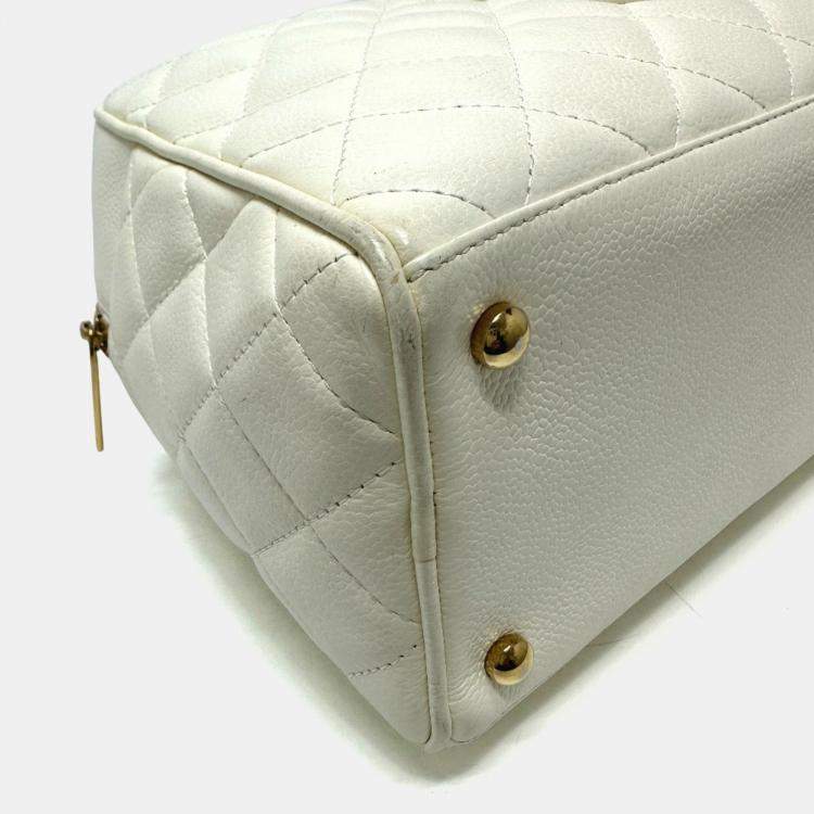 Pre Owned Chanel Cc Mark Quilted Matelasse Bag Hand Bag White