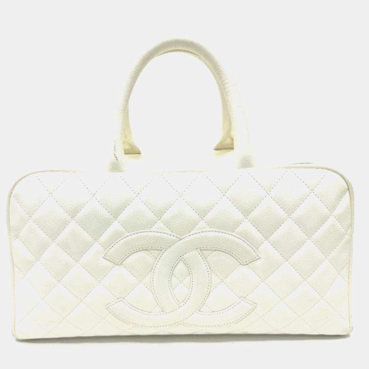 Pre Owned Chanel Cc Mark Quilted Matelasse Bag Hand Bag White