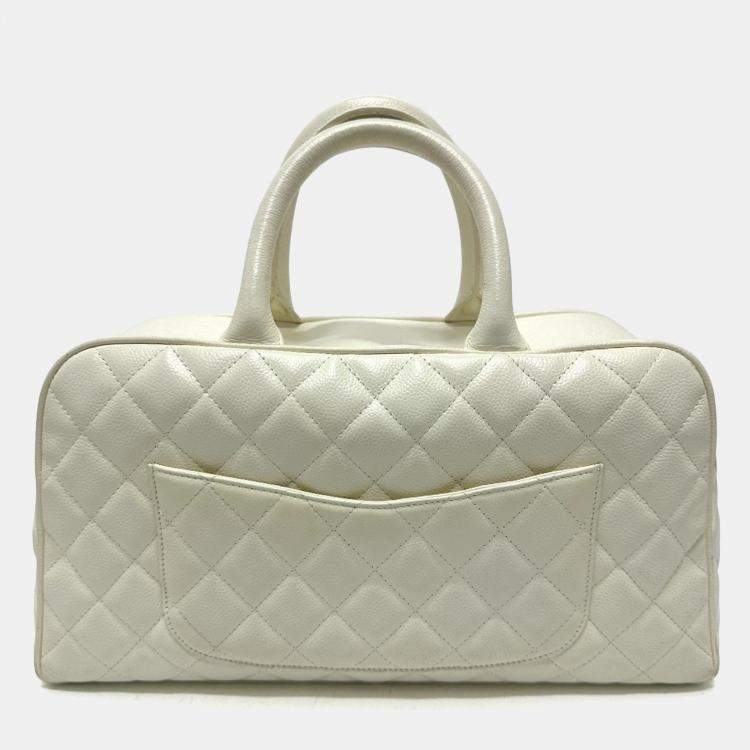 Pre Owned Chanel Cc Mark Quilted Matelasse Bag Hand Bag White
