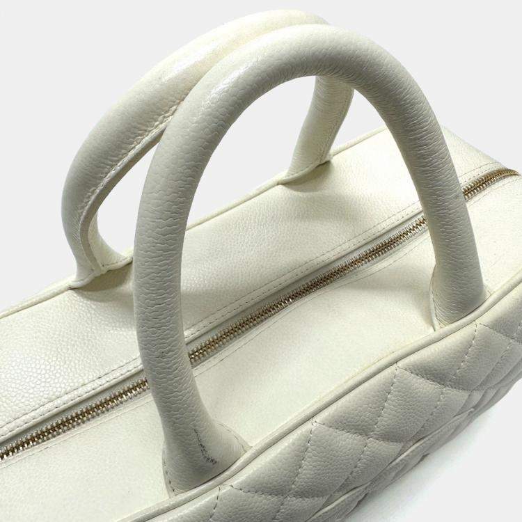 Pre Owned Chanel Cc Mark Quilted Matelasse Bag Hand Bag White