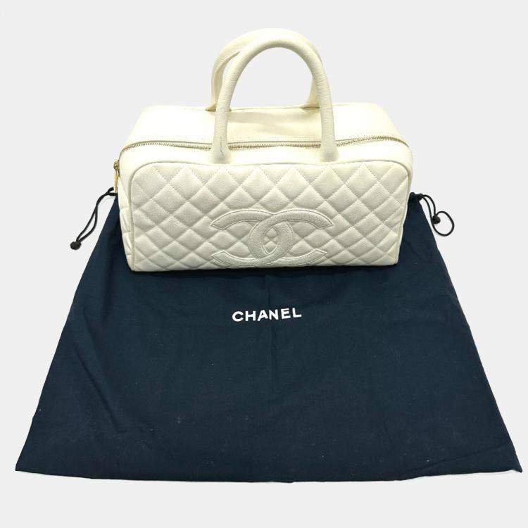 Pre Owned Chanel Cc Mark Quilted Matelasse Bag Hand Bag White