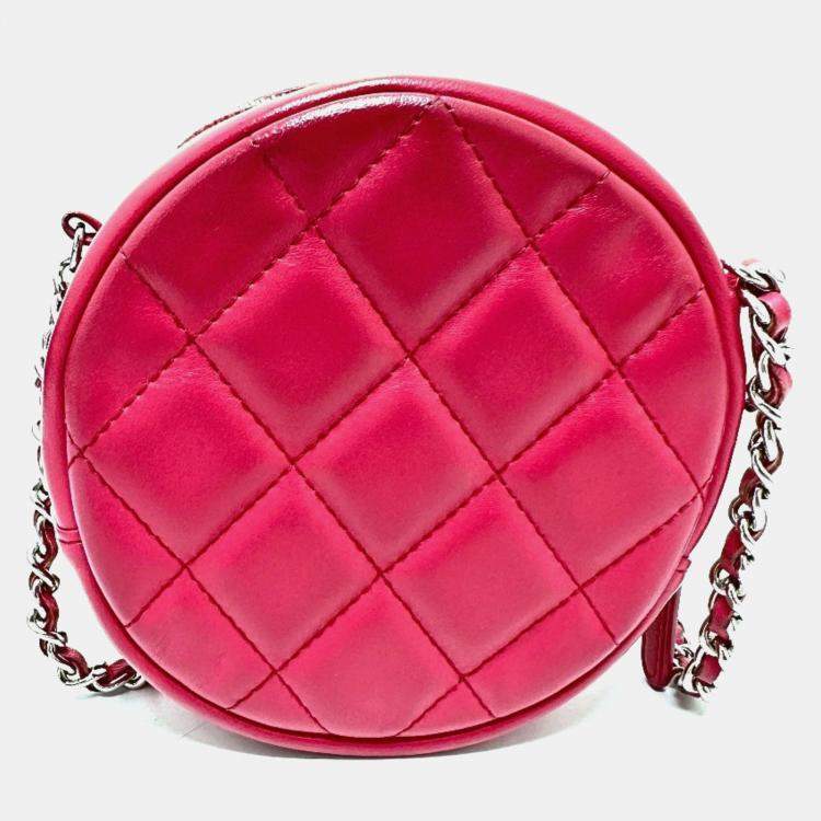 Pre Owned Chanel Coco Mark Round Chain Shoulder Bag Lambskin  