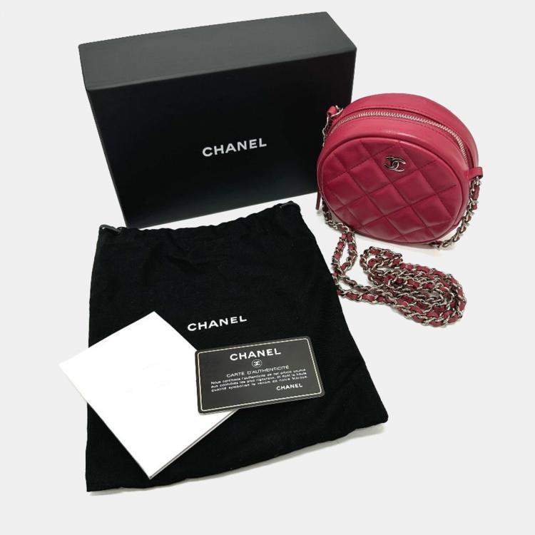 Pre Owned Chanel Coco Mark Round Chain Shoulder Bag Lambskin  