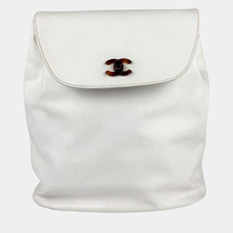 Pre Owned Chanel Backpack In Caviar Skin Leather White