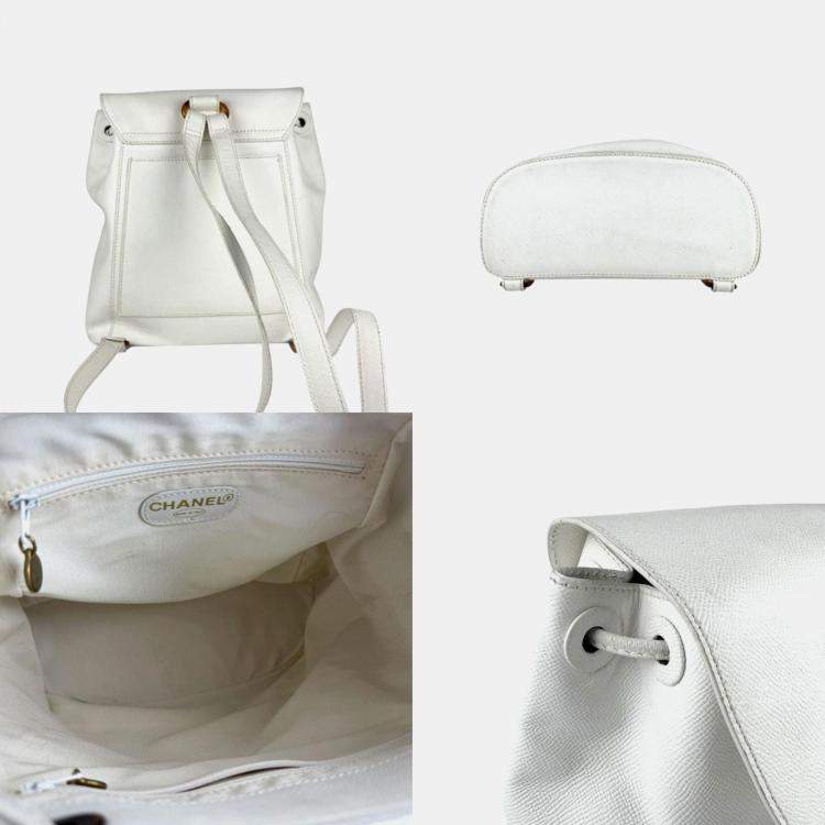 Pre Owned Chanel Backpack In Caviar Skin Leather White