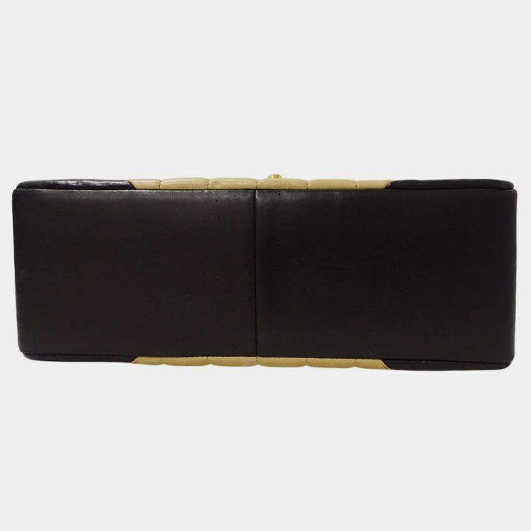 Pre Owned Chanel Mademoiselle Shoulder Bag In Black And Beige Lambskin