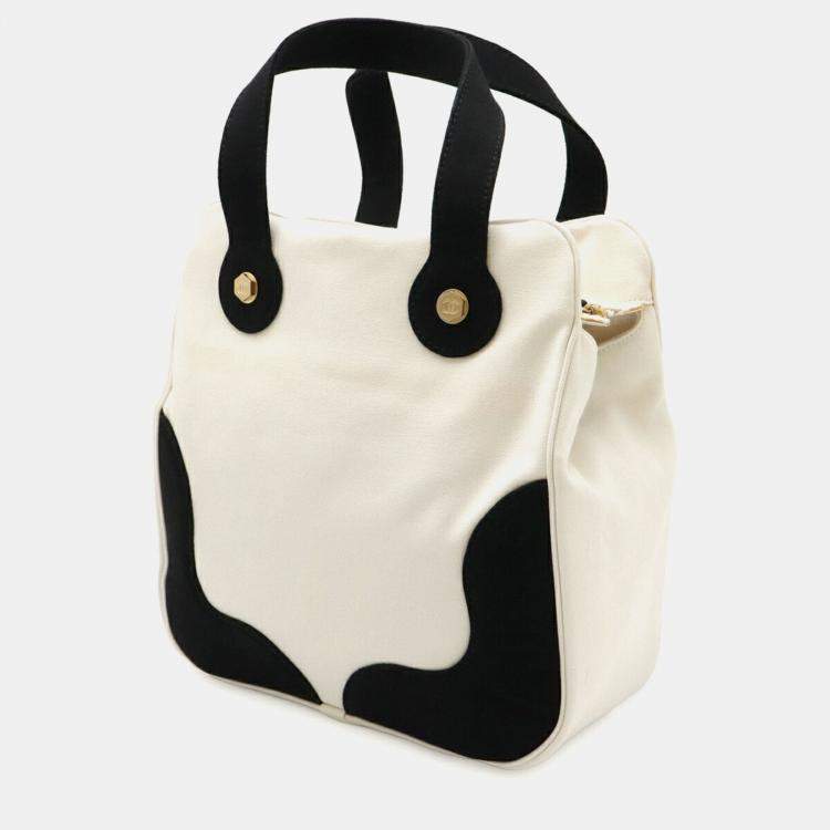 مملوكة مسبقًا Chanel Coco Mark Marshmallow Bag Tote Handbag Canvas Ivory White Black