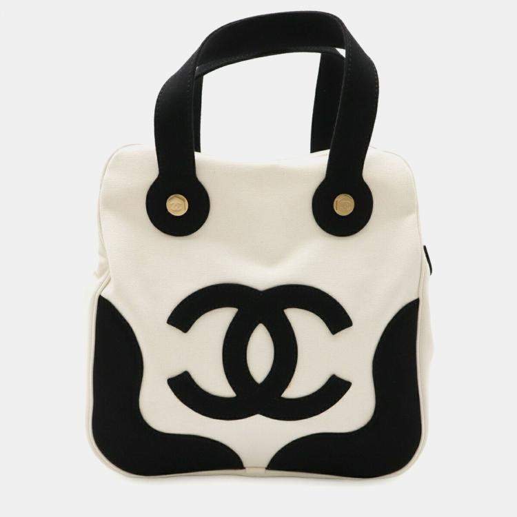 مملوكة مسبقًا Chanel Coco Mark Marshmallow Bag Tote Handbag Canvas Ivory White Black
