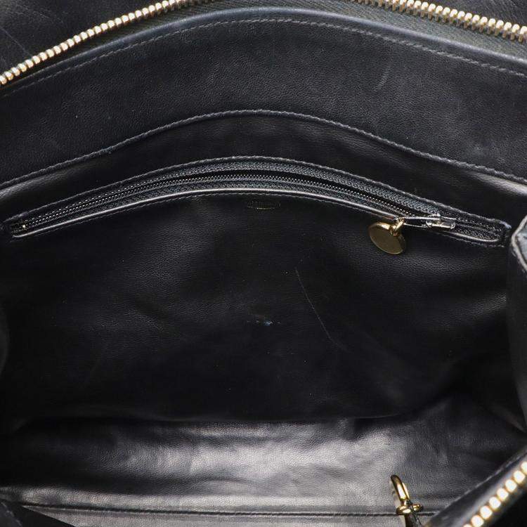 Pre Owned Chanel Coco Mark Tote Bag Shoulder Lambskin Leather Black