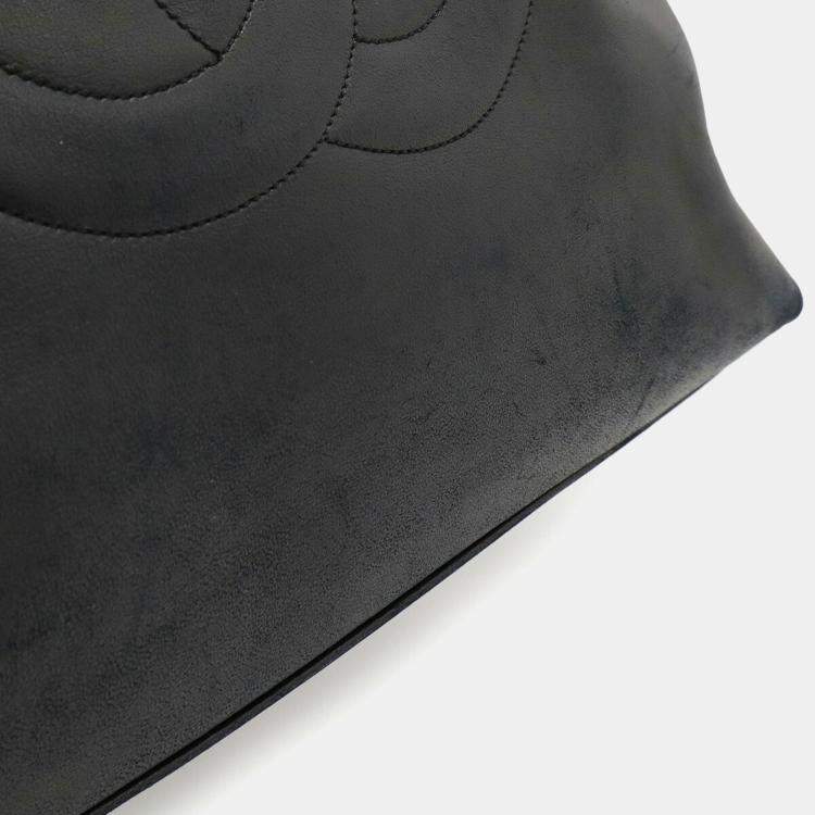 Pre Owned Chanel Coco Mark Tote Bag Shoulder Lambskin Leather Black