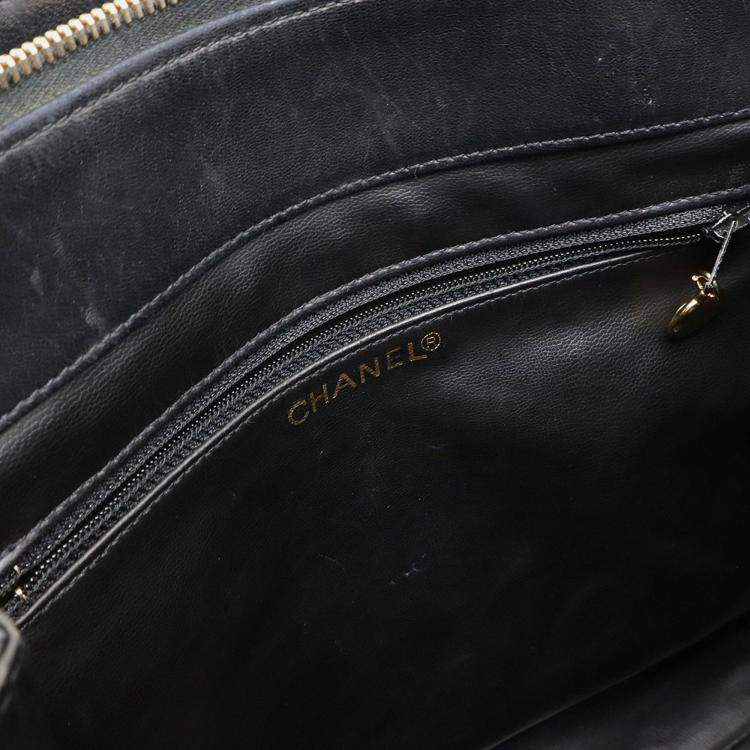 Pre Owned Chanel Coco Mark Tote Bag Shoulder Lambskin Leather Black