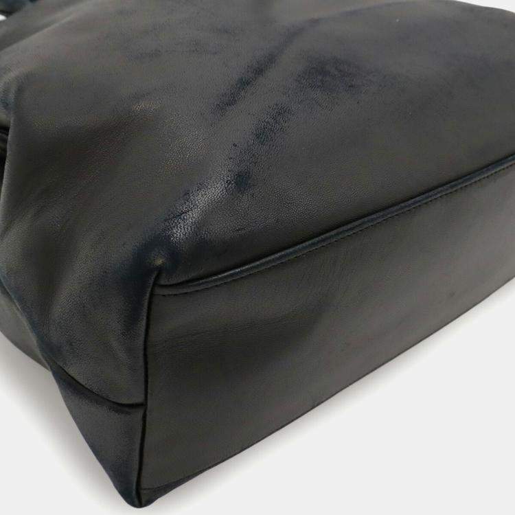 Pre Owned Chanel Coco Mark Tote Bag Shoulder Lambskin Leather Black