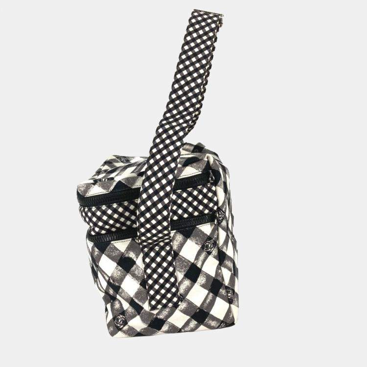 Pre Owned Chanel White Black Fabric Bag 