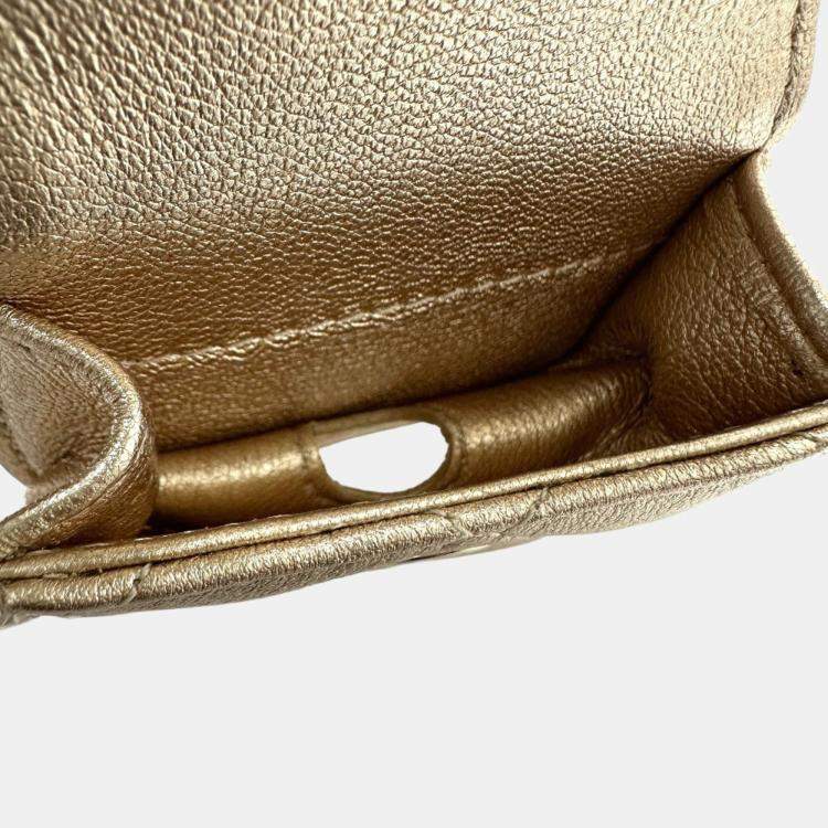 Pre Owned Chanel 2024 Matelasse Coco Mark Year Wallet/Coin Case Airpods Bag Charm Lambskin Gold