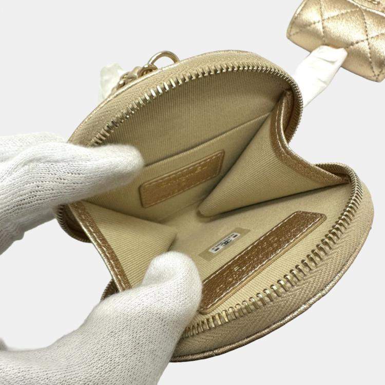 Pre Owned Chanel 2024 Matelasse Coco Mark Year Wallet/Coin Case Airpods Bag Charm Lambskin Gold