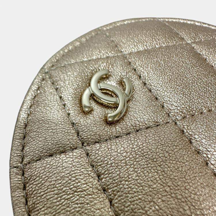 Pre Owned Chanel 2024 Matelasse Coco Mark Year Wallet/Coin Case Airpods Bag Charm Lambskin Gold