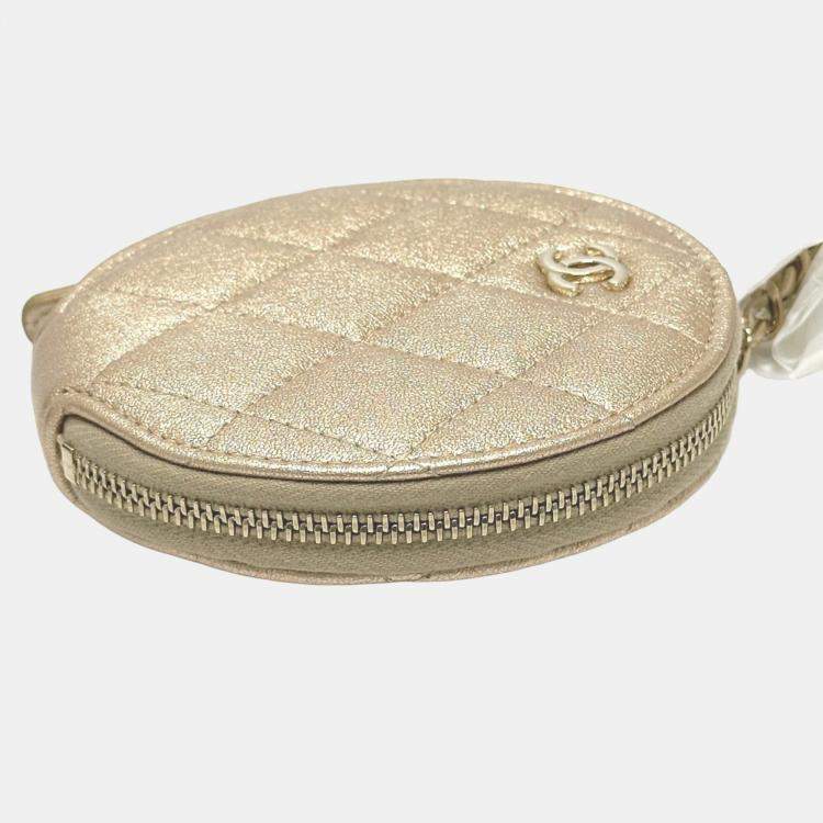 Pre Owned Chanel 2024 Matelasse Coco Mark Year Wallet/Coin Case Airpods Bag Charm Lambskin Gold