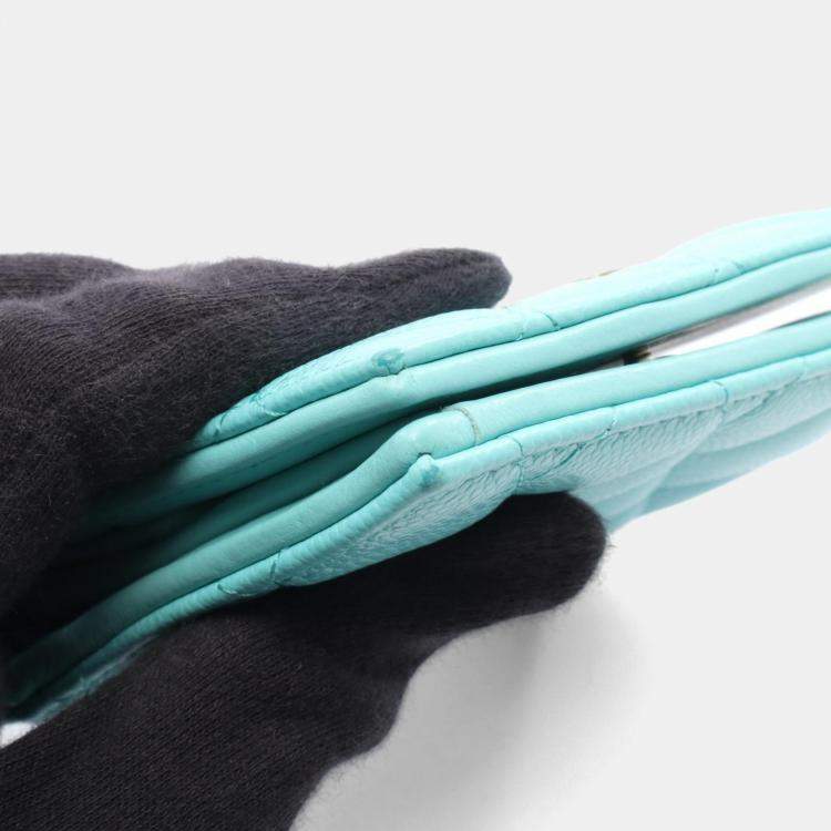 Pre Owned Chanel Matelasse Classic Small Wallet Bi-Fold Grained Calfskin Leather Green