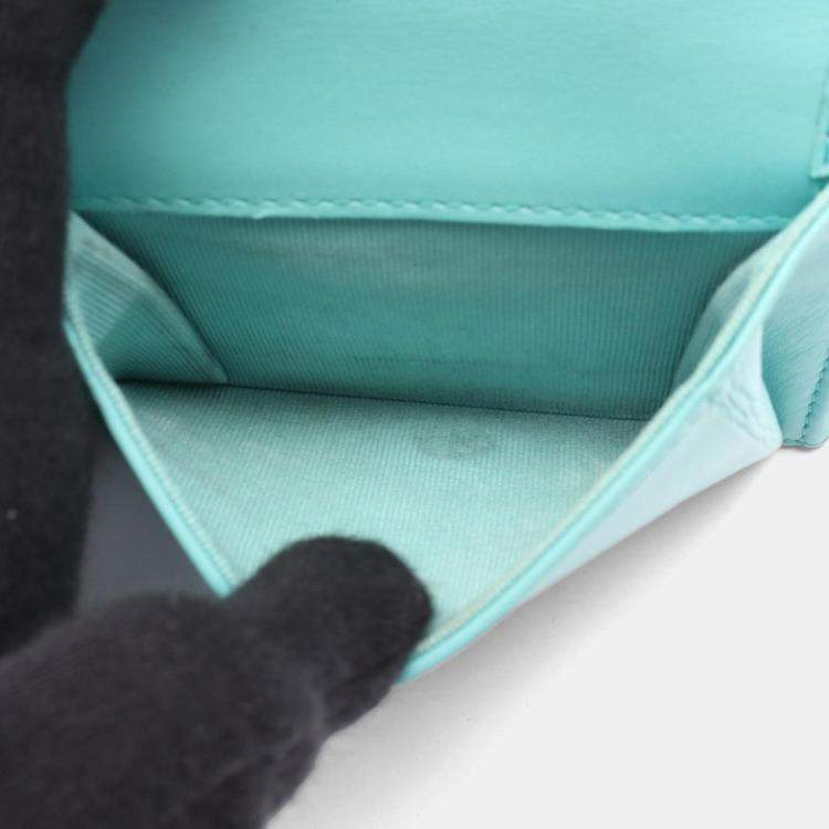 Pre Owned Chanel Matelasse Classic Small Wallet Bi-Fold Grained Calfskin Leather Green