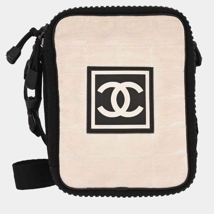 Pre Owned Chanel Black White Travel Line Crossbody Bag