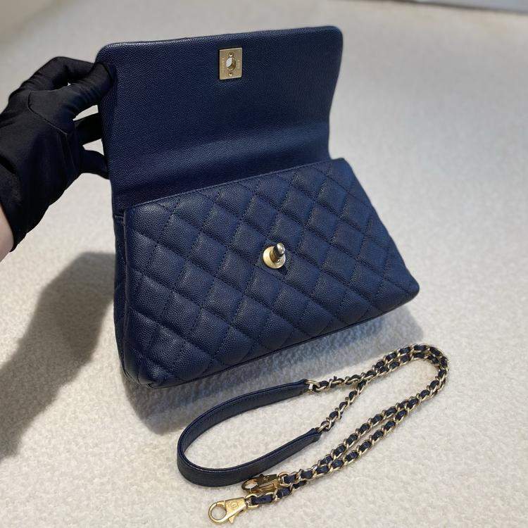 Pre Owned Chanel Coco Handle Small Blue Lizard Handle 24K Gold Hardware