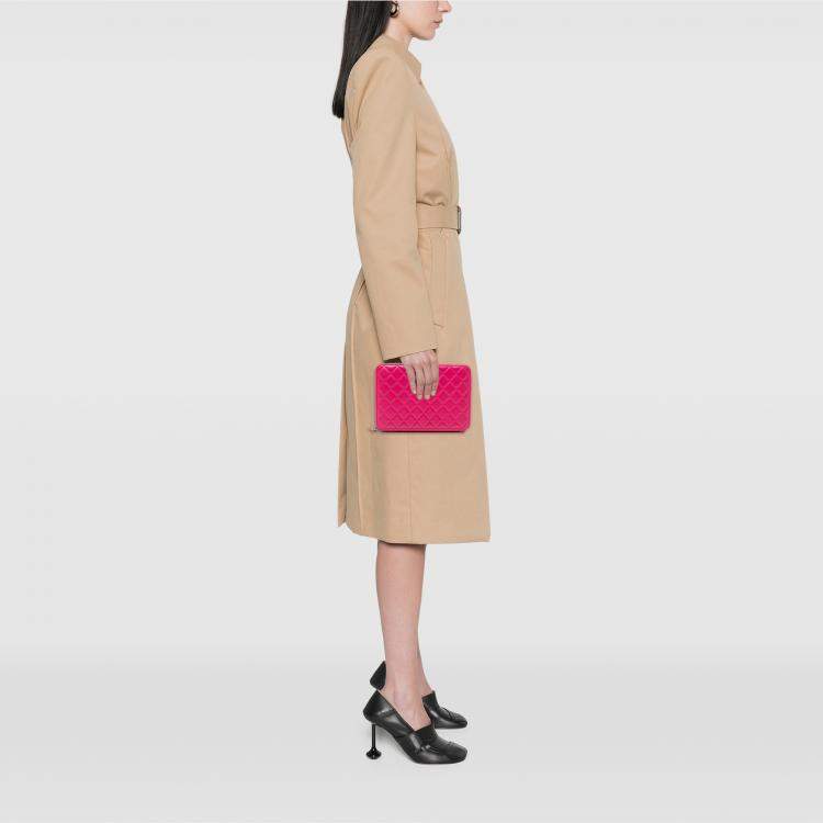 Pre Owned Chanel Pink Large Quilted Lambskin Zip Around Organizer Clutch