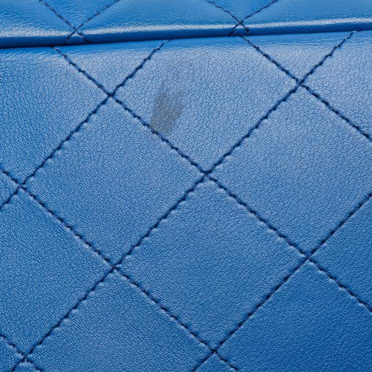 Pre Owned Chanel CC Classic Blue Quilted Leather Shopper Tote